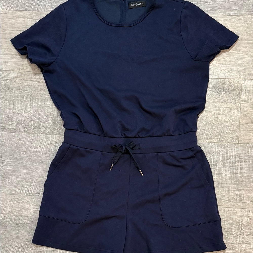 Navy Blue Short Sleeve Romper